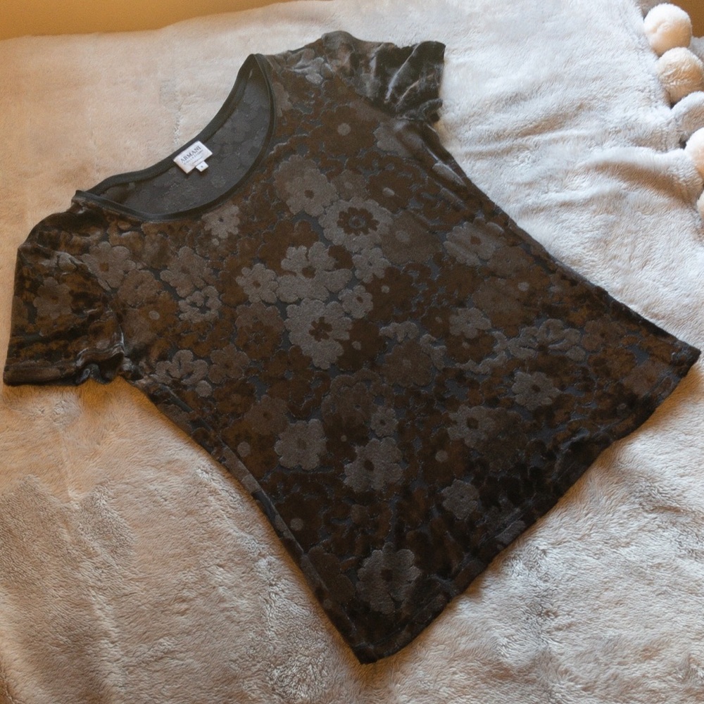 Armani Collezioni Velvet Floral Shirt Dark Gray